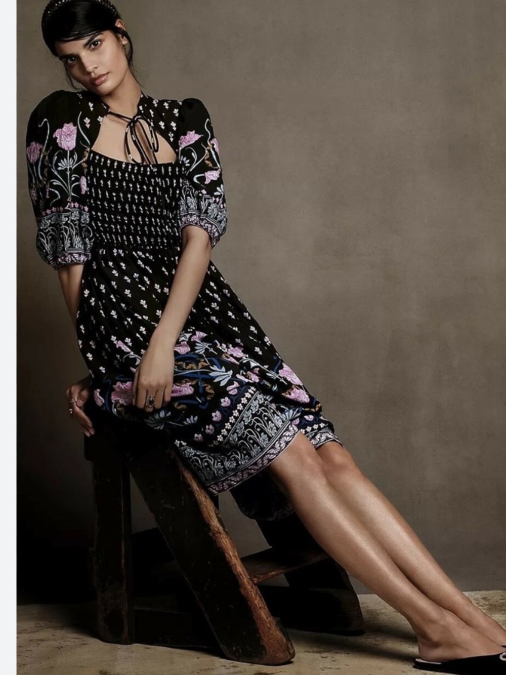 Anthropologie Dasha Smocked Floral Midi Dress - Picture 2 of 14
